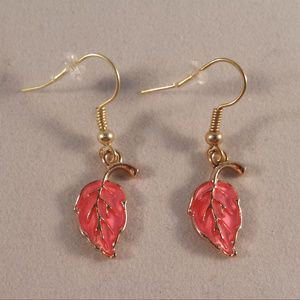 Gold Pink Leaf Earrings Hypoallergenic Hooks!